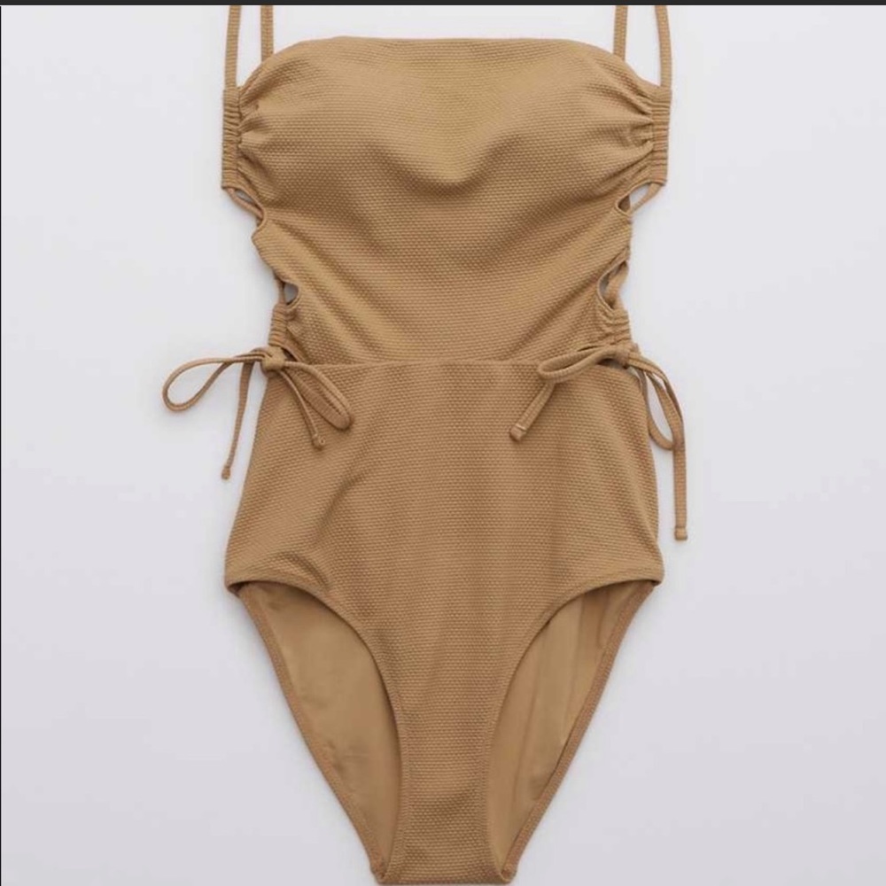 Aerie Pique Lace-Up Bandeau One Piece Swimsuit
